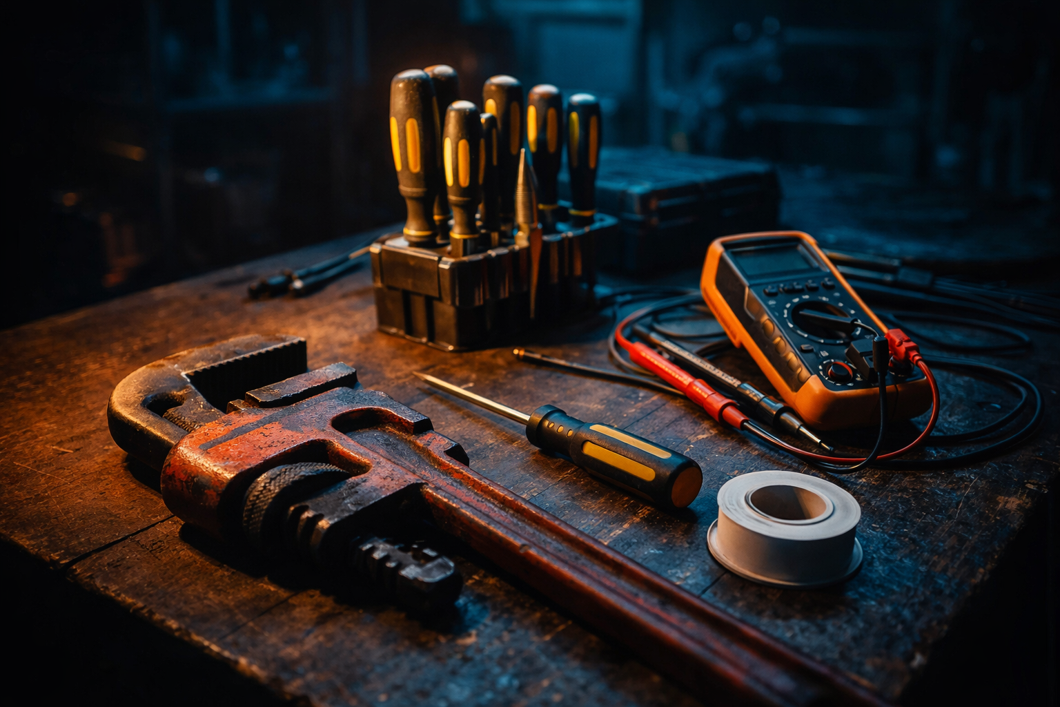 Workbench with tools